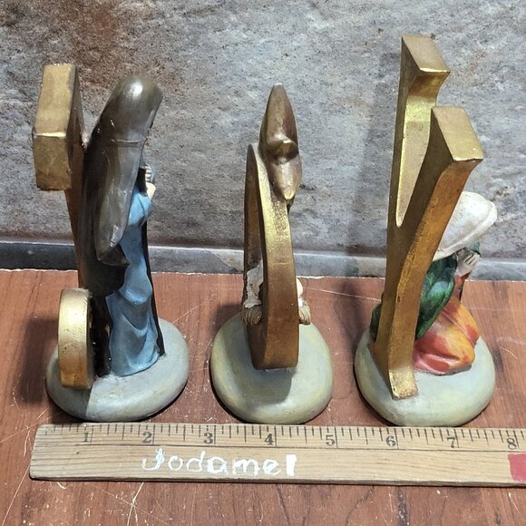 Vintage Three Piece Joy Christmas Nativity Set Repaired Chipped J - Picture 8 of 12